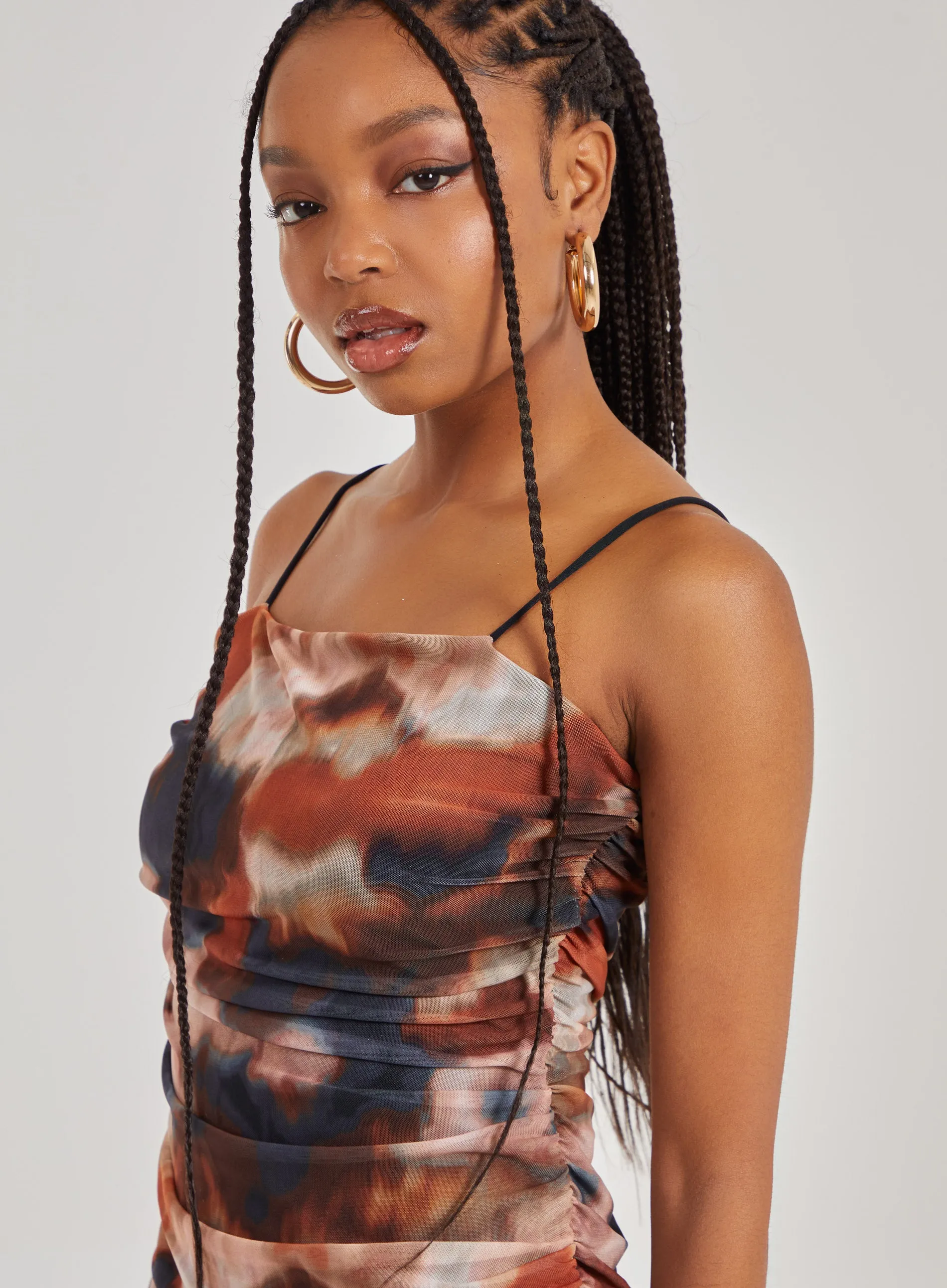 Abstract Print Mesh Mini Dress