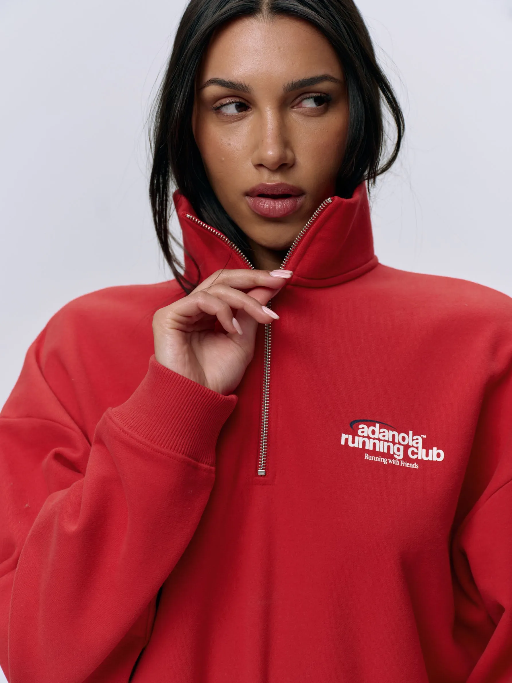 Adanola Running Oversized Funnel Neck Zip Sweatshirt - Classic Red