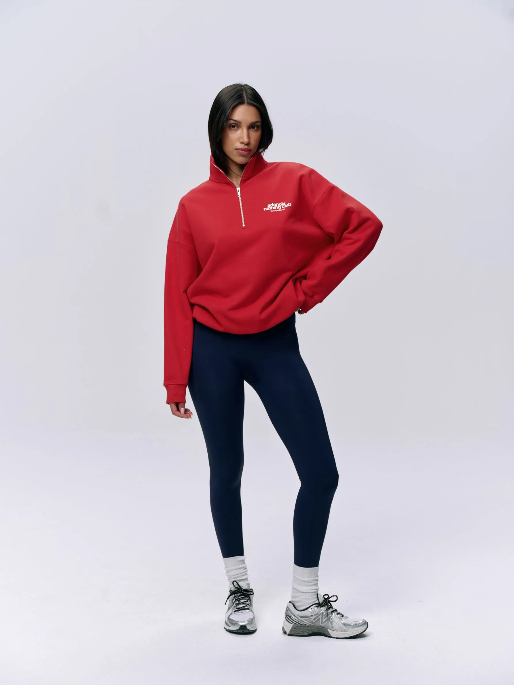 Adanola Running Oversized Funnel Neck Zip Sweatshirt - Classic Red