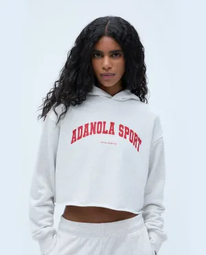AS Raw Hem Crop Hoodie - Light Grey Melange/Classic Red