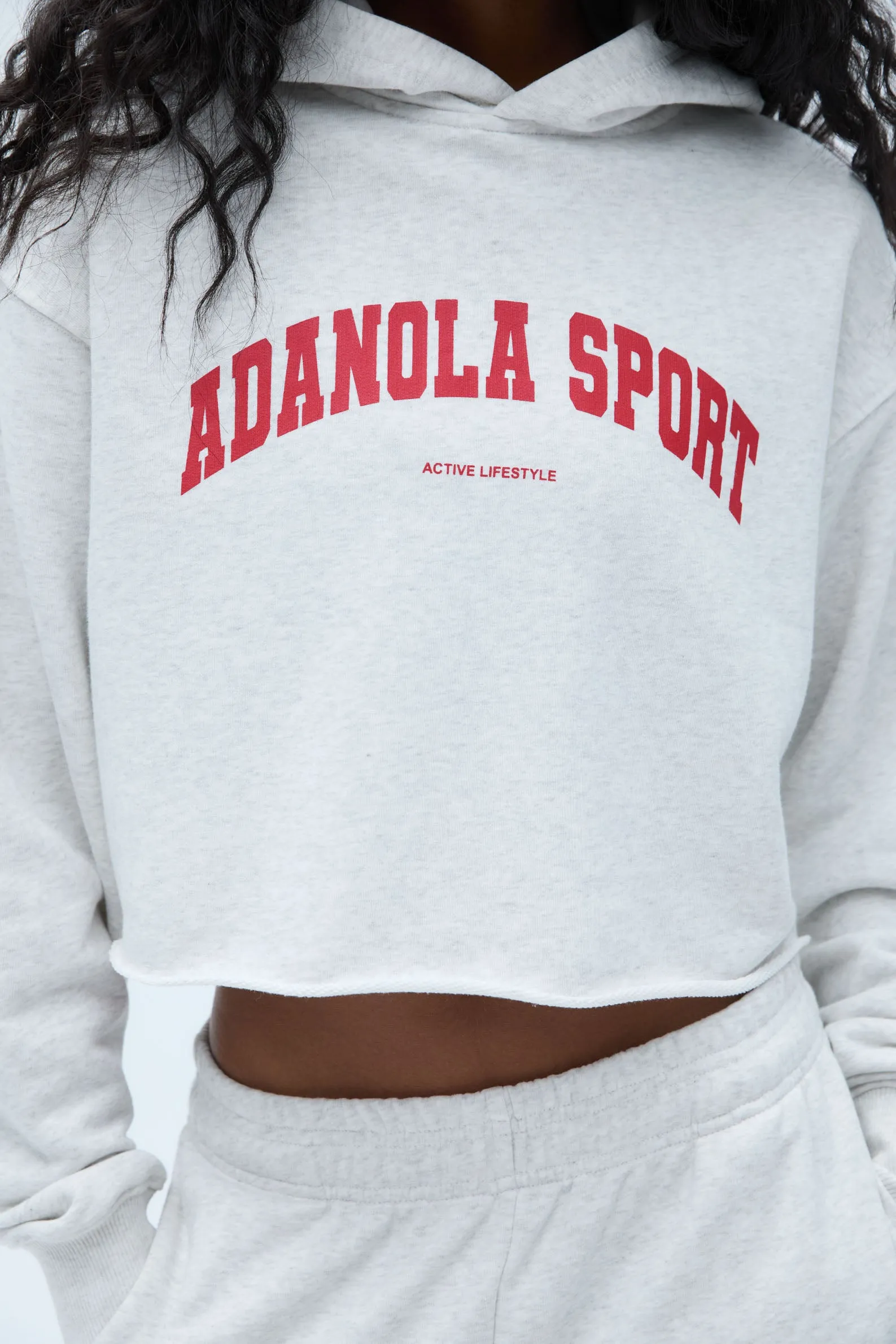 AS Raw Hem Crop Hoodie - Light Grey Melange/Classic Red