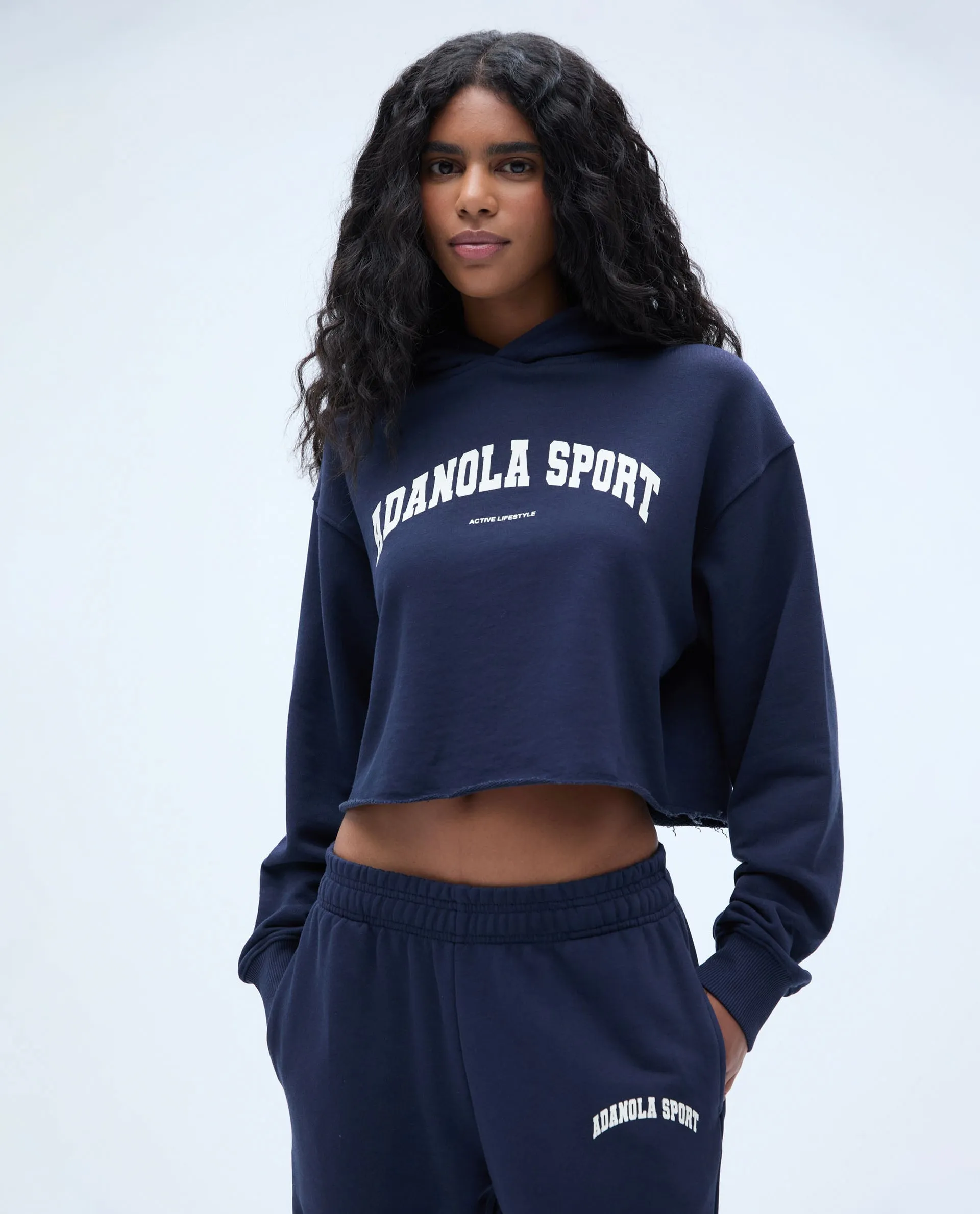 AS Raw Hem Crop Hoodie - Navy Blue