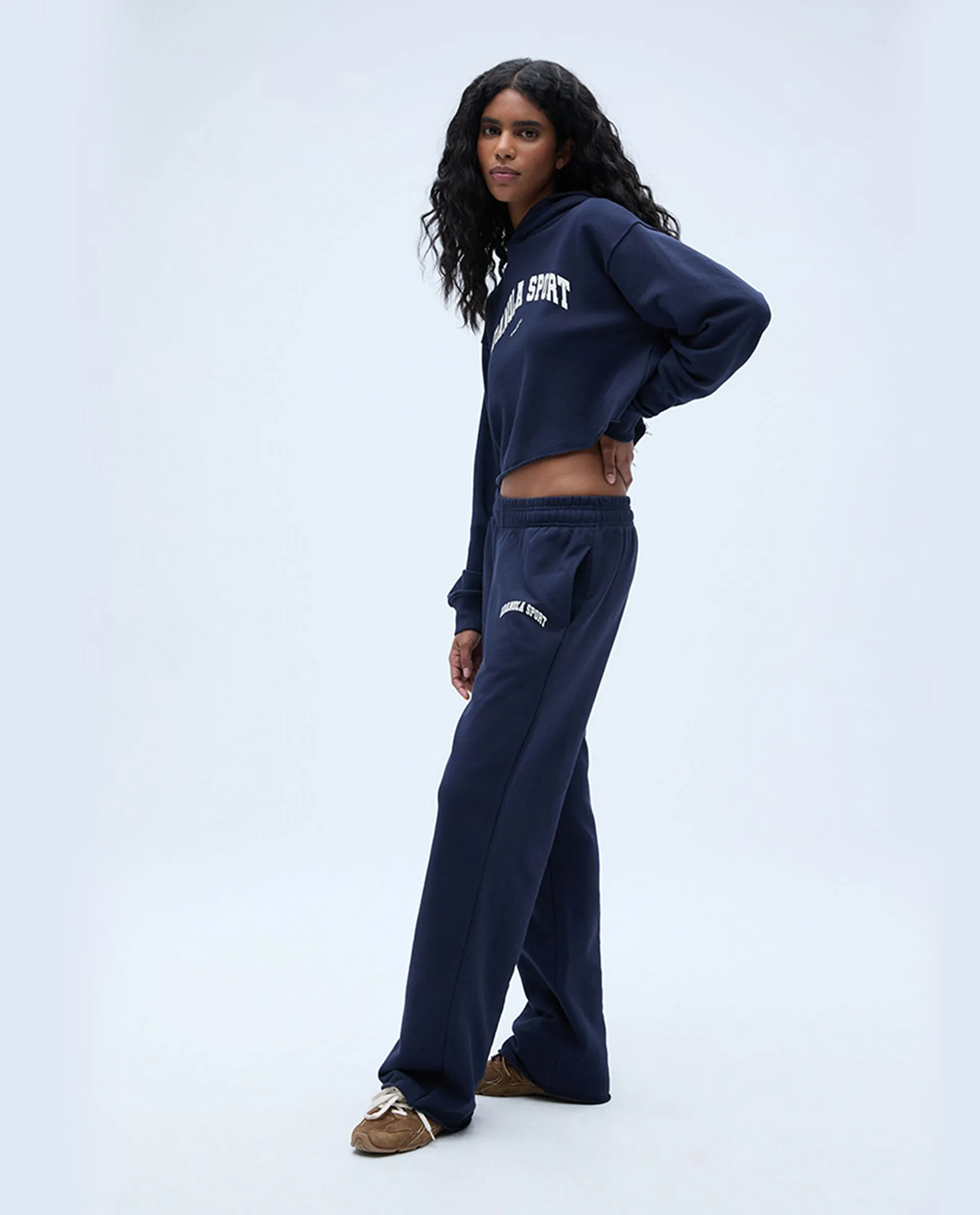 AS Raw Hem Crop Hoodie - Navy Blue
