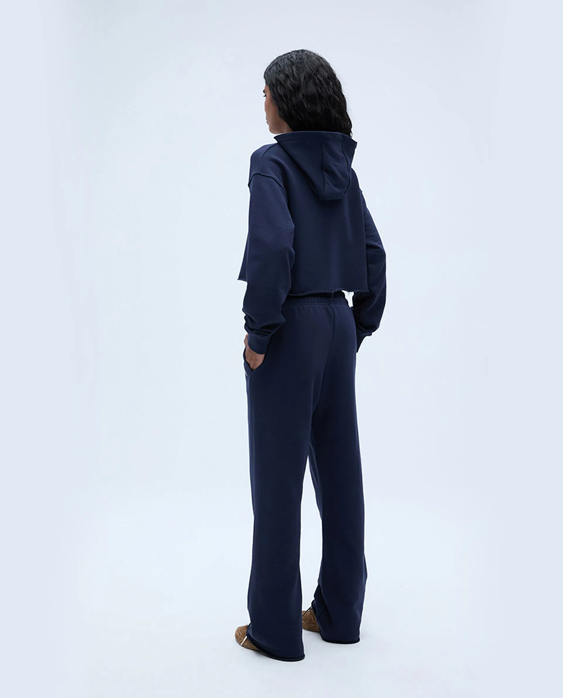 AS Raw Hem Crop Hoodie - Navy Blue