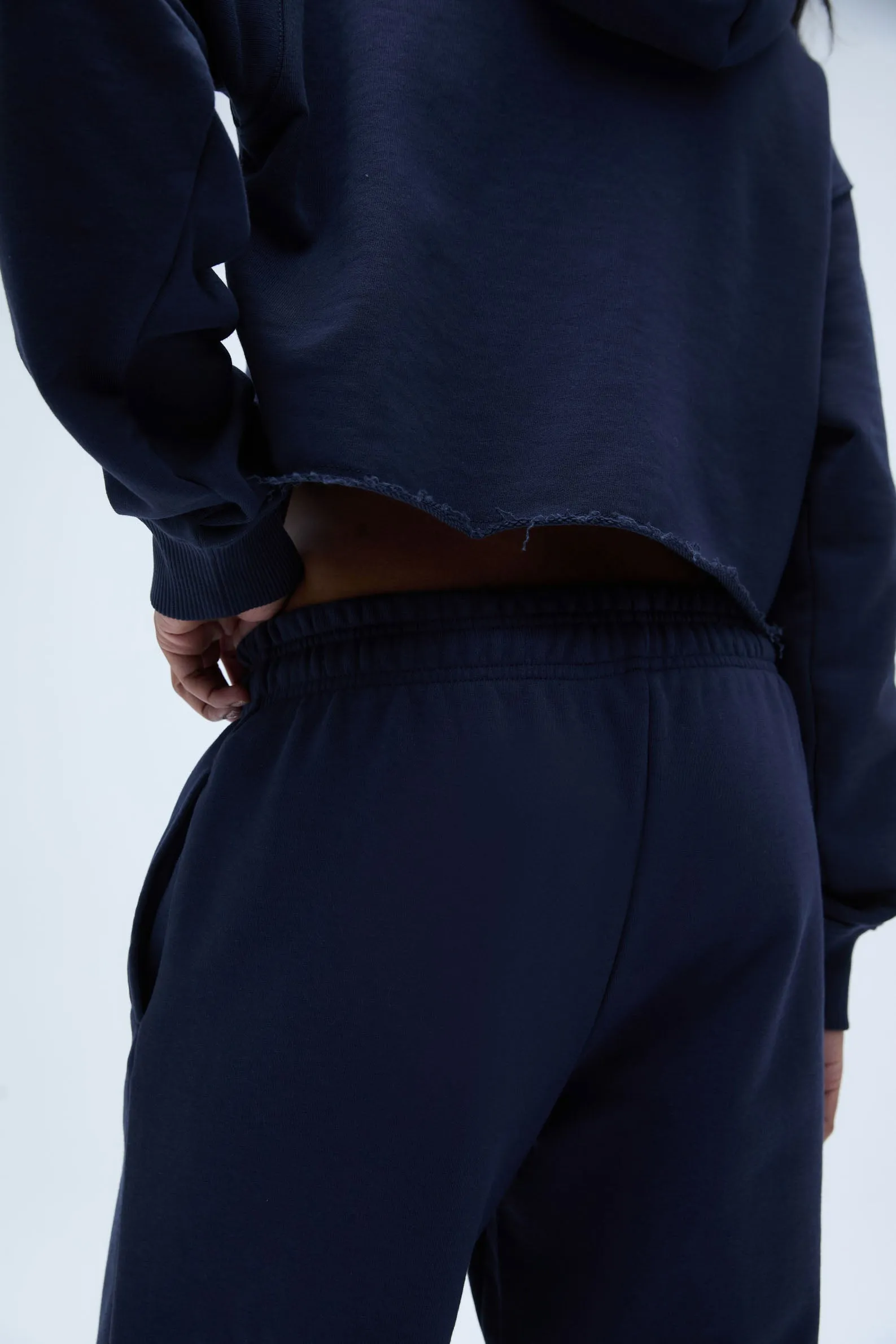 AS Raw Hem Crop Hoodie - Navy Blue