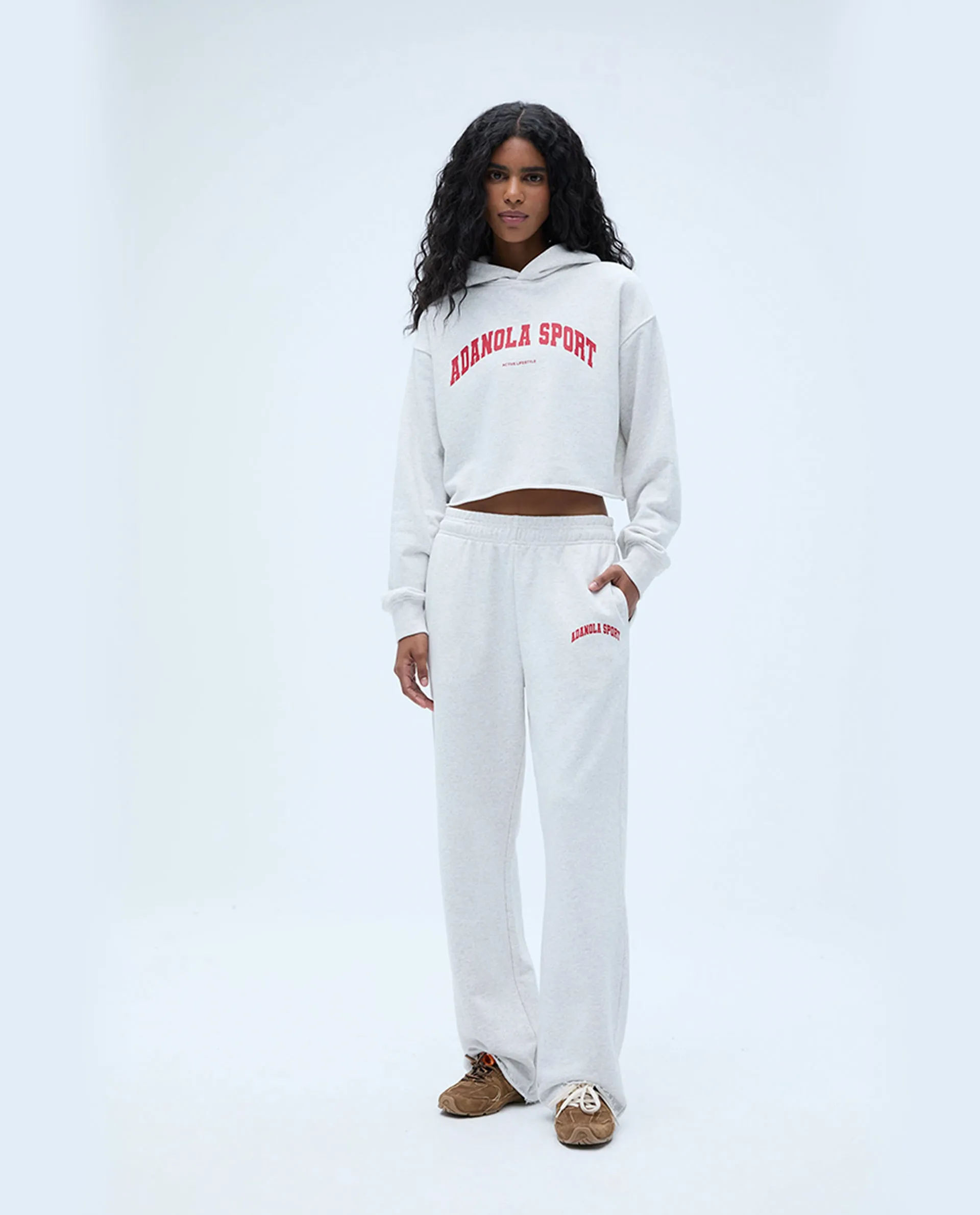 AS Raw Hem Straight Leg Sweatpants - Light Grey Melange/Classic Red