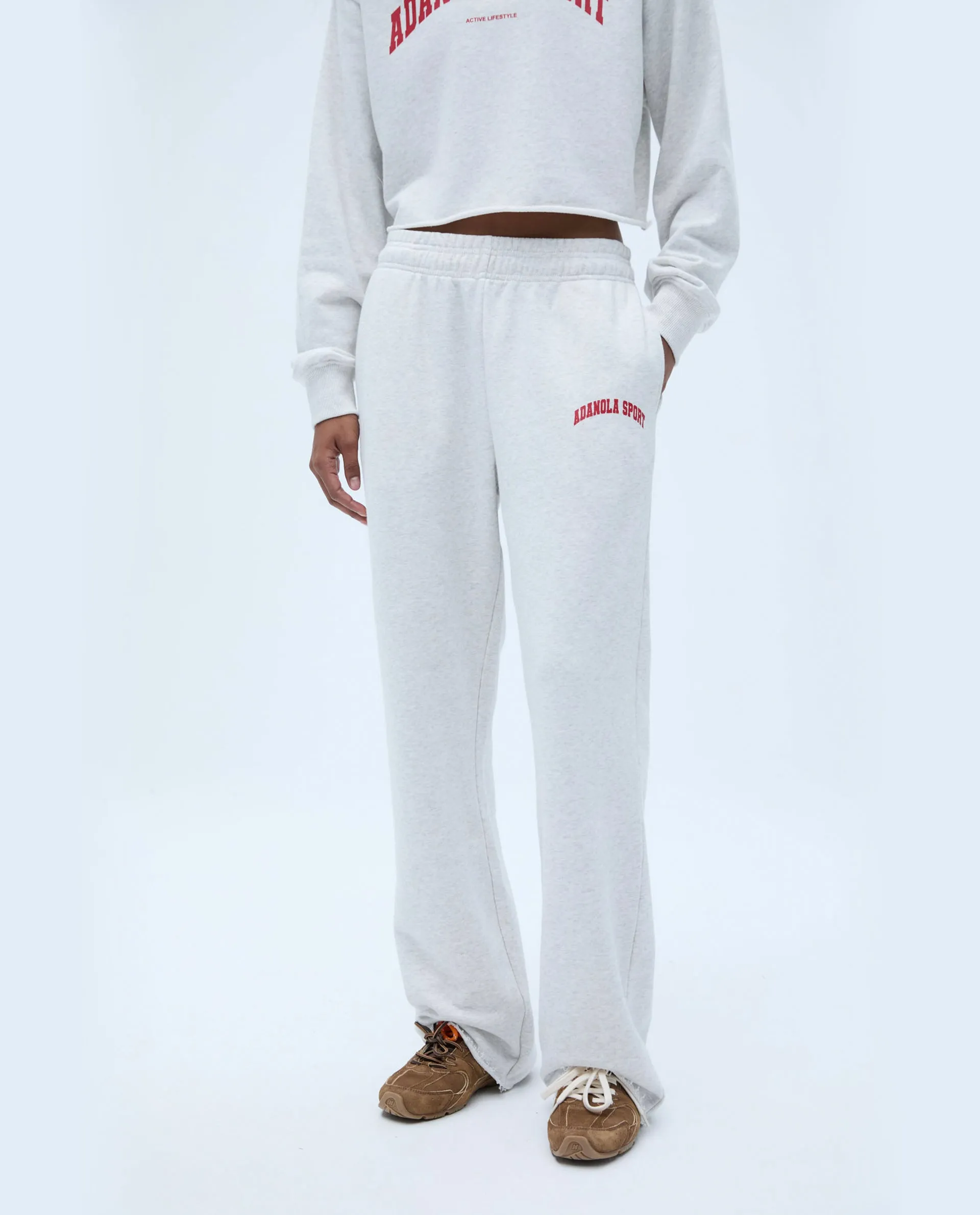 AS Raw Hem Straight Leg Sweatpants - Light Grey Melange/Classic Red