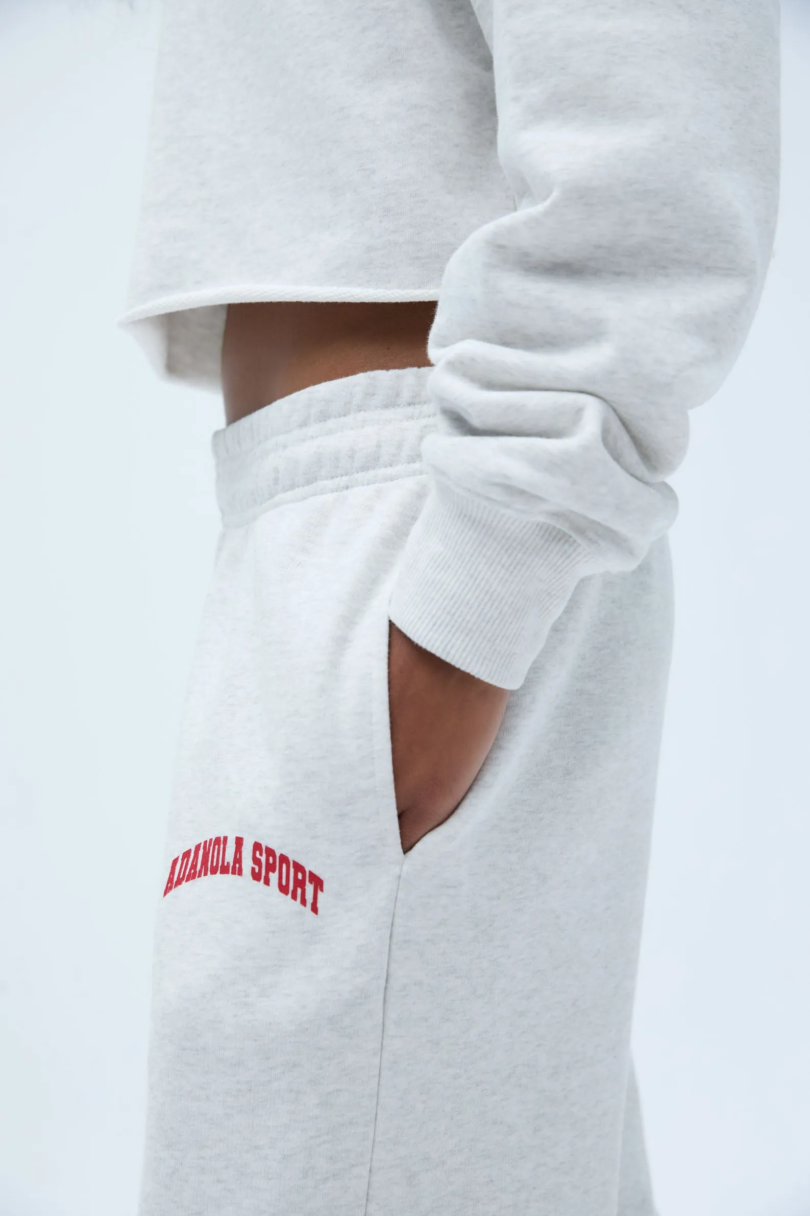 AS Raw Hem Straight Leg Sweatpants - Light Grey Melange/Classic Red