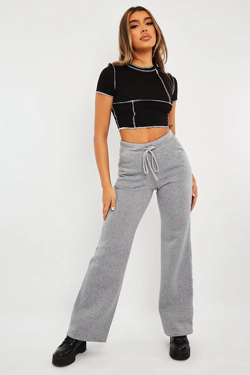 Black Contrast Stitch Cropped Top - Elna