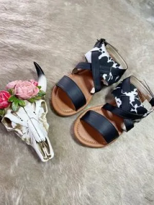 Black Cow Print Sandals