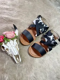 Black Cow Print Sandals
