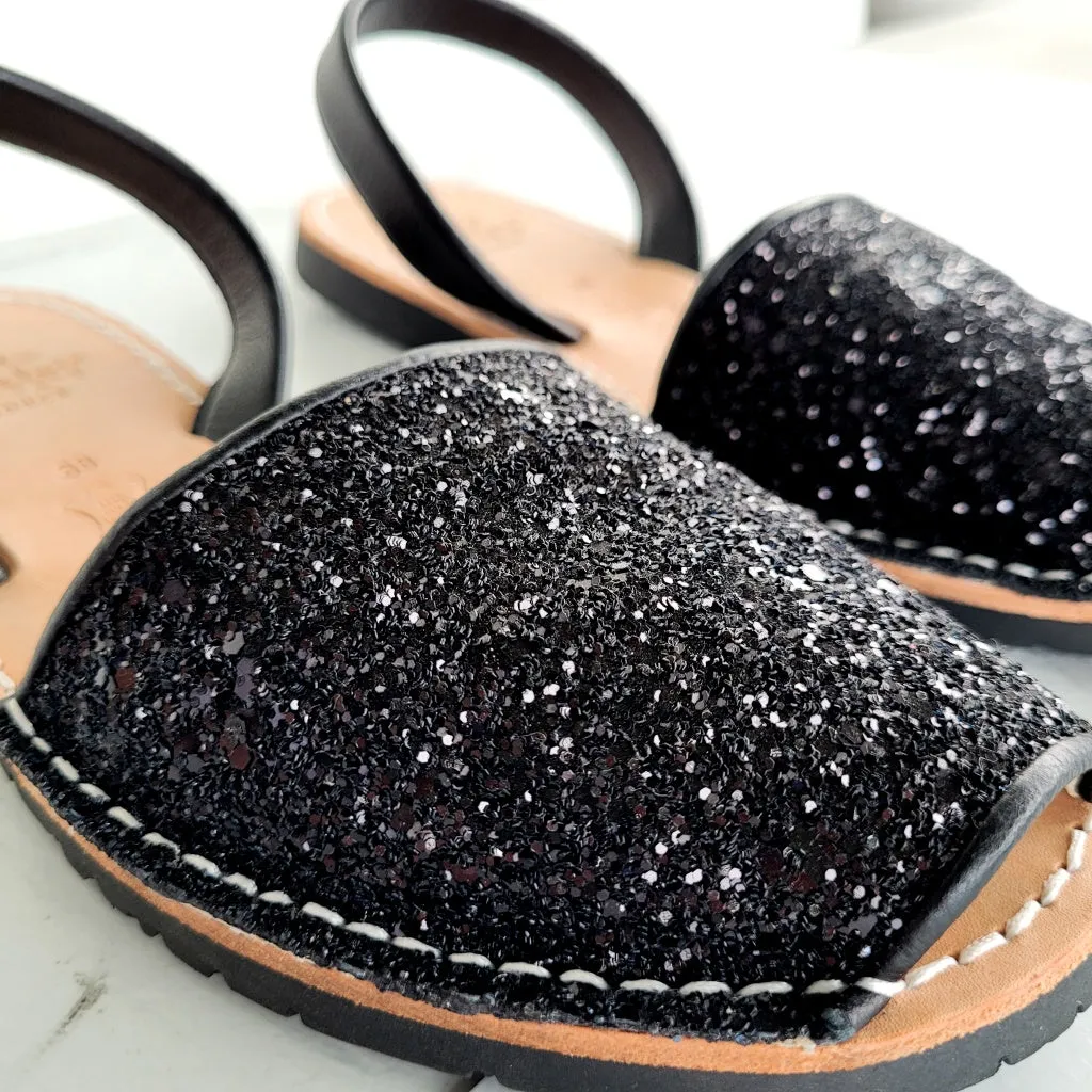 Black Glitter Avarca Sandals