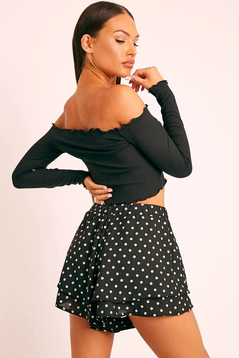 Black Polka Dot Tiered Shorts - Maiyah
