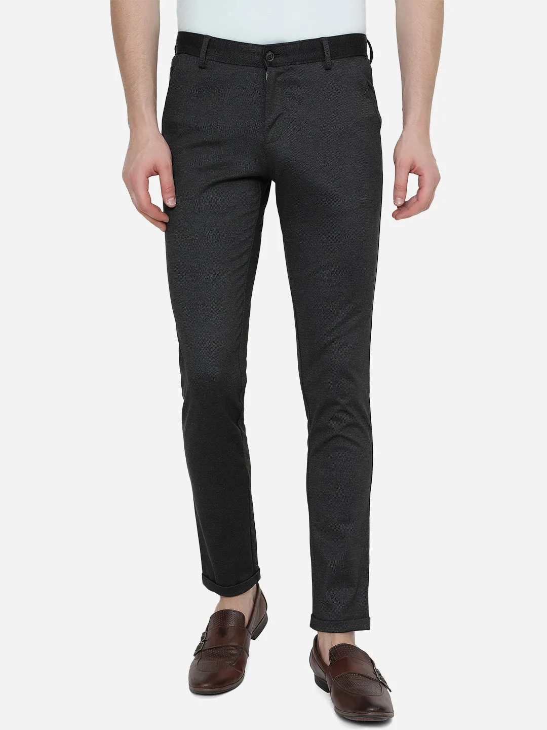 Black Solid Venice Fit Casual Trouser | JadeBlue