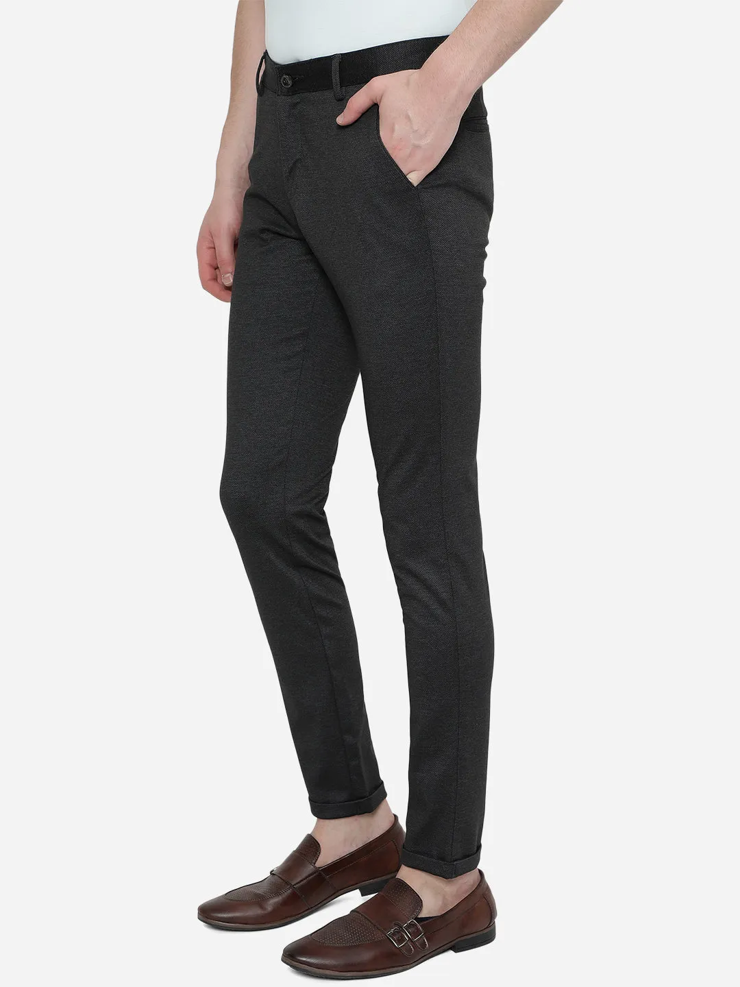 Black Solid Venice Fit Casual Trouser | JadeBlue