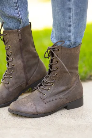 Brown Distressed Lace Up Boots