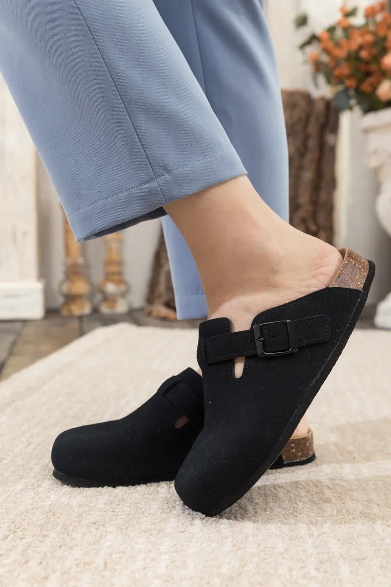 Buckle Suede Classic Black Clogs