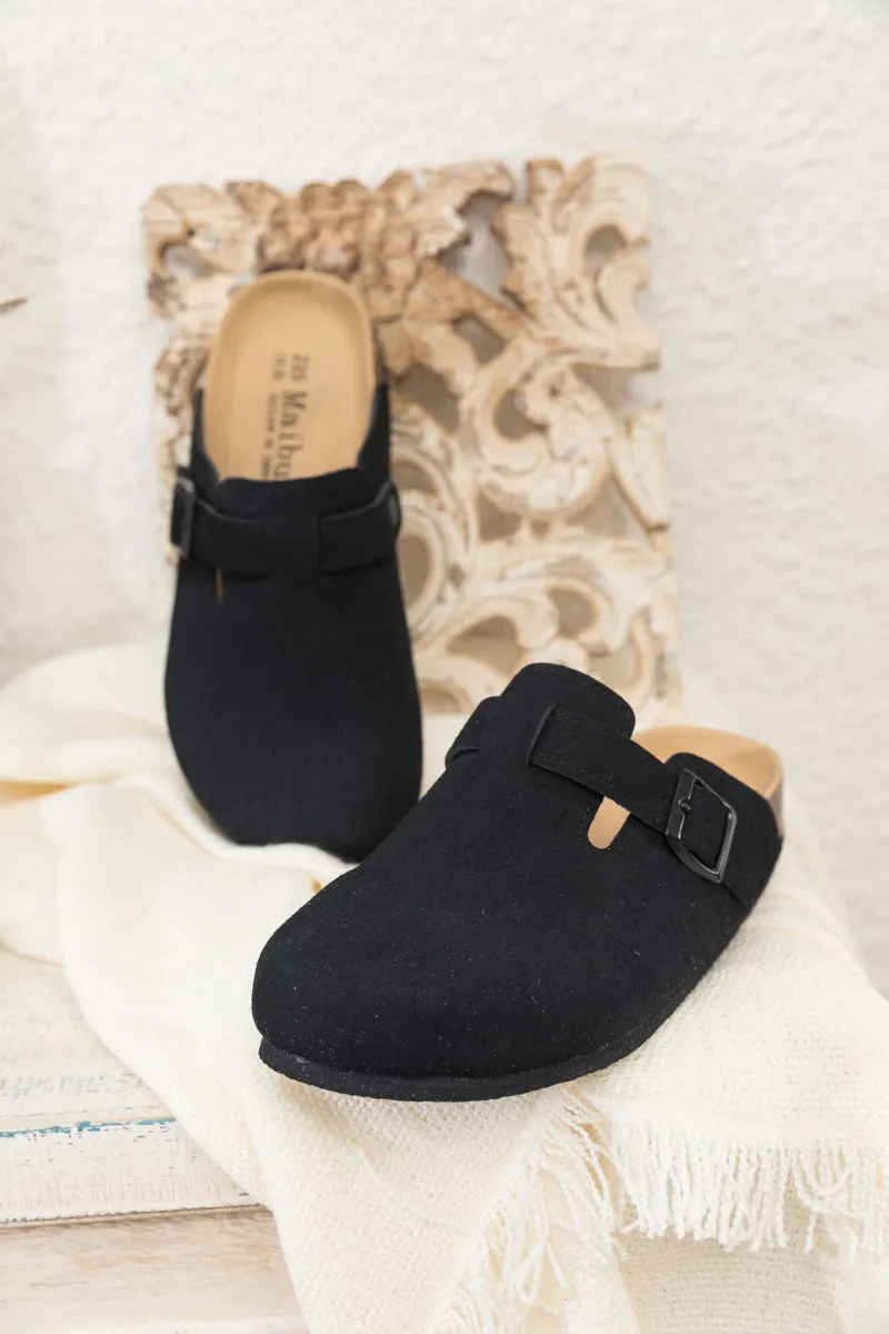 Buckle Suede Classic Black Clogs