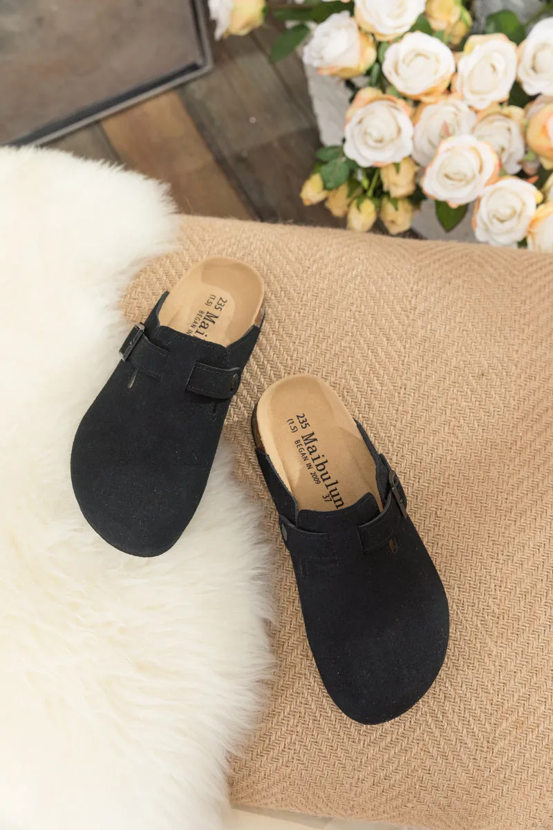 Buckle Suede Classic Black Clogs
