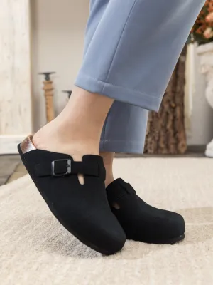 Buckle Suede Classic Black Clogs