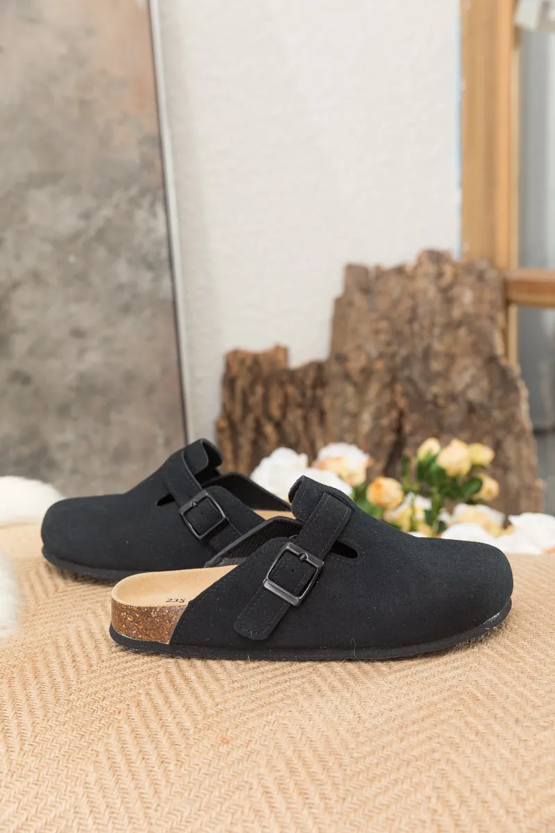 Buckle Suede Classic Black Clogs