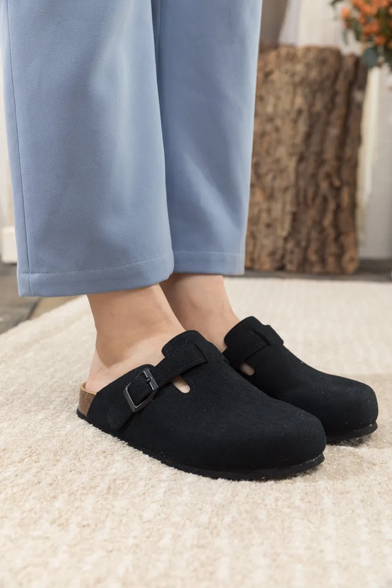 Buckle Suede Classic Black Clogs