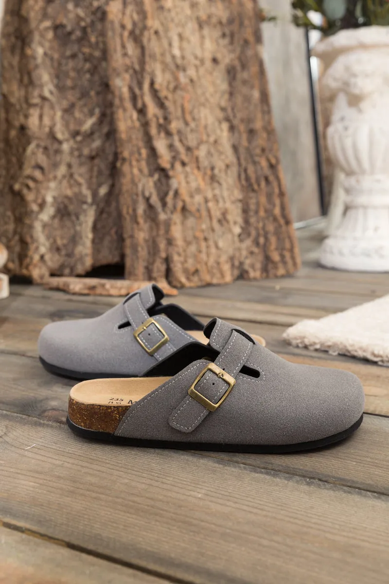 Buckle Suede Classic Grey Clogs