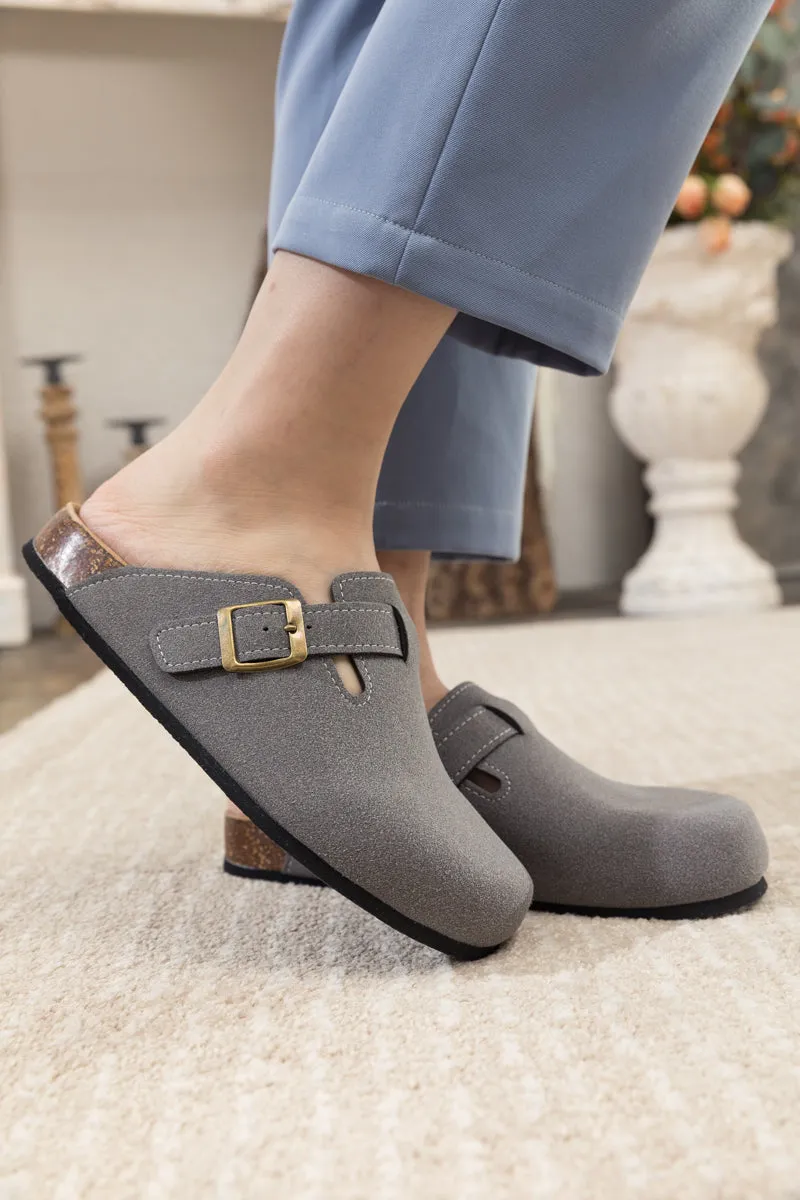 Buckle Suede Classic Grey Clogs
