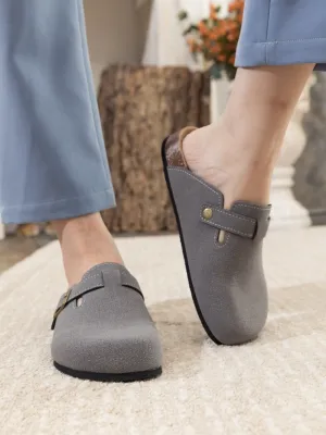 Buckle Suede Classic Grey Clogs