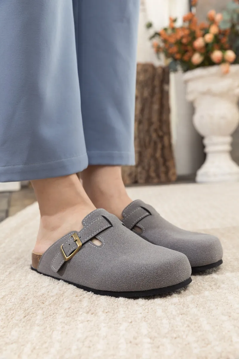 Buckle Suede Classic Grey Clogs