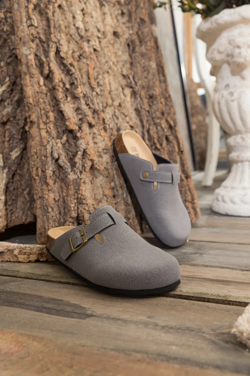 Buckle Suede Classic Grey Clogs