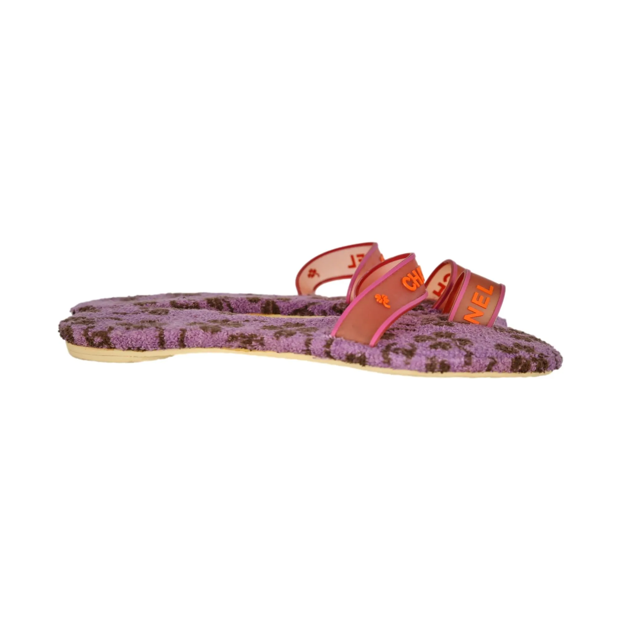 Chanel Purple Terrycloth Logo Sandals