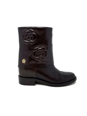Chanel Size 42 '16A Calfskin Camellia Stitch Foldover Boots