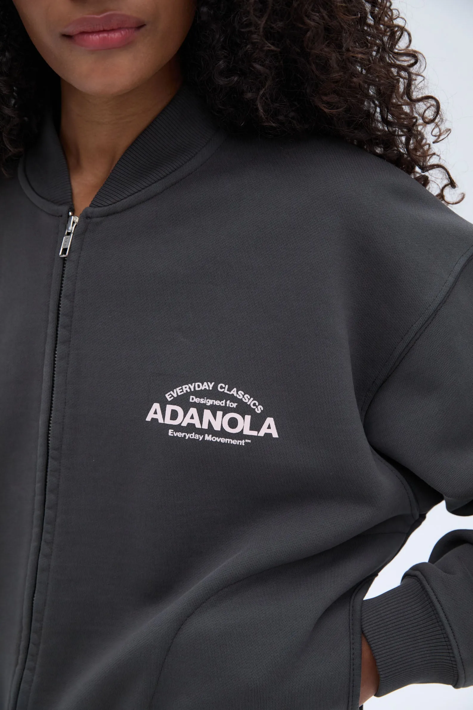 Classics Distressed Full Zip Sweatshirt - Charcoal Grey/Blush Pink