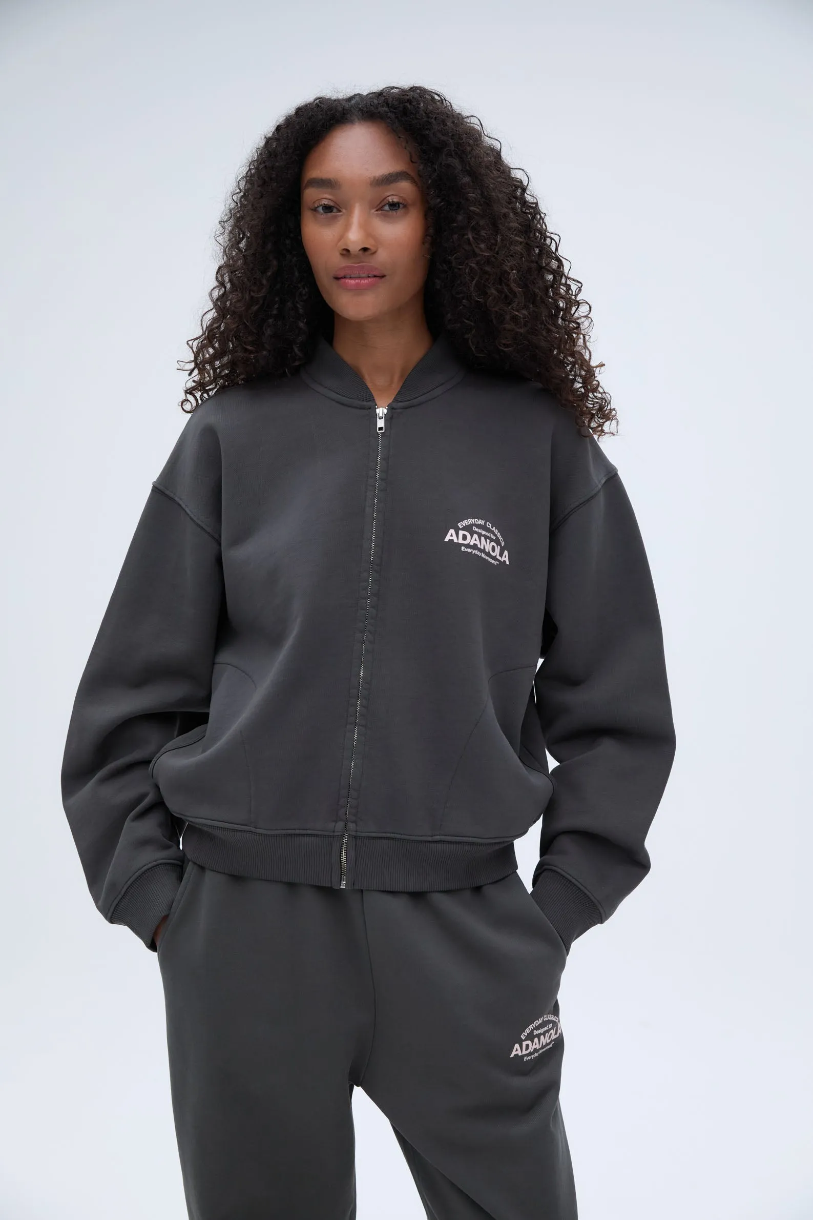 Classics Distressed Full Zip Sweatshirt - Charcoal Grey/Blush Pink