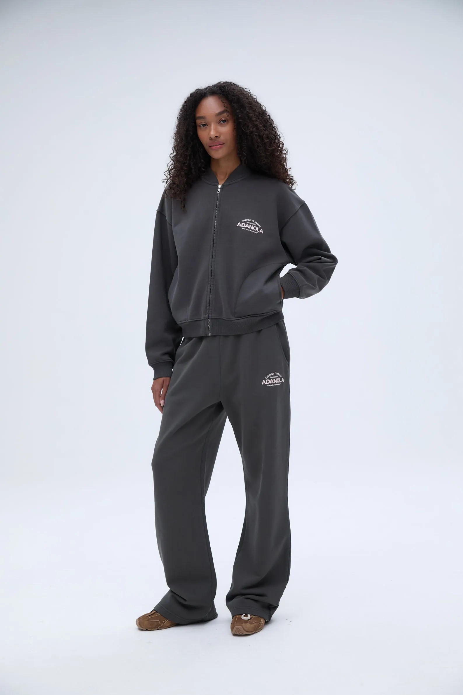 Classics Distressed Full Zip Sweatshirt - Charcoal Grey/Blush Pink