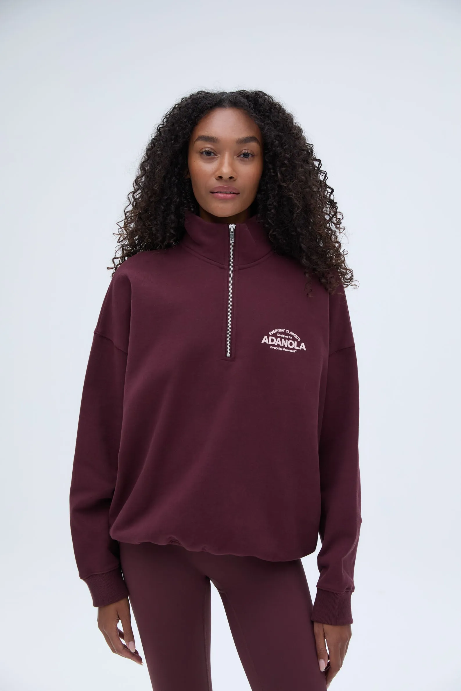 Classics Oversized Funnel Neck Zip Sweatshirt - Burgundy