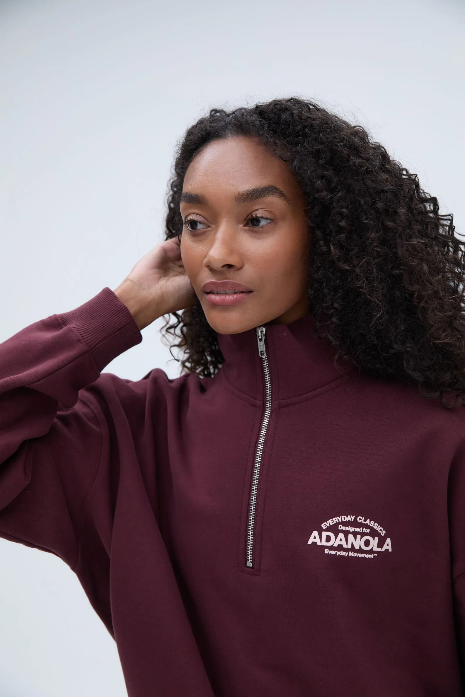 Classics Oversized Funnel Neck Zip Sweatshirt - Burgundy
