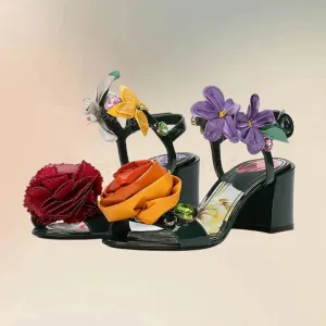 Colorful Appliques Decor Floral Print Sandals