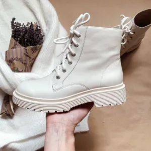 Cow Leather Cross-Tied Round Toe Lady Fashion Boots