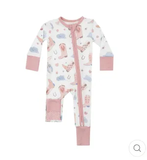 Cowboy Boots 2 Way Zipper Romper - Pink