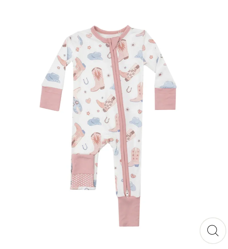 Cowboy Boots 2 Way Zipper Romper - Pink