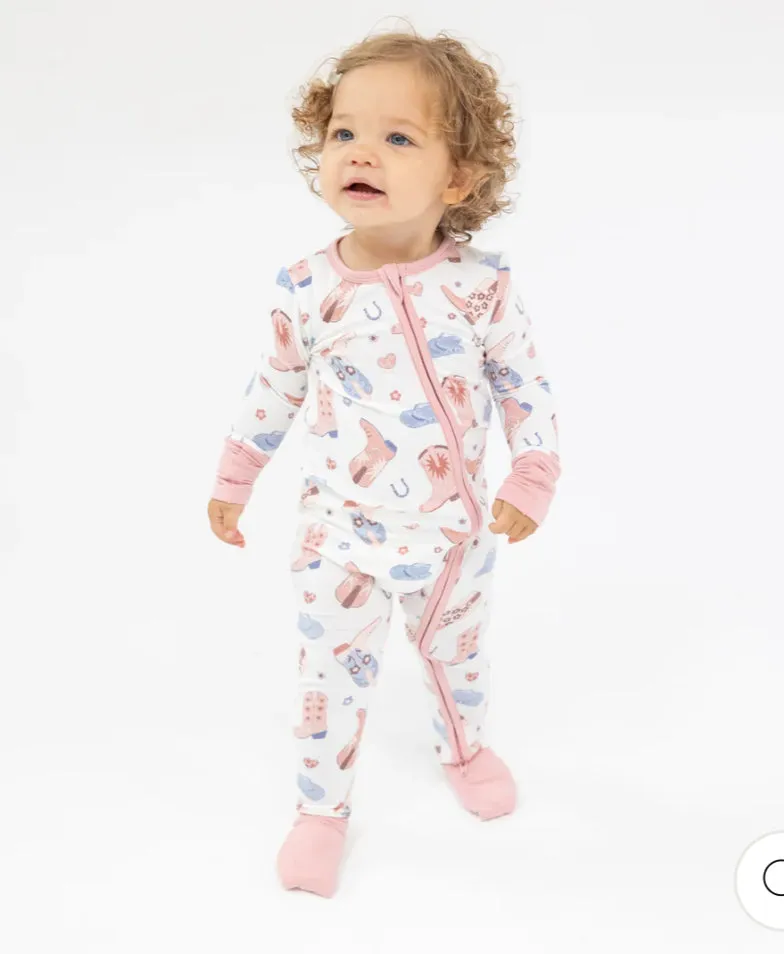 Cowboy Boots 2 Way Zipper Romper - Pink