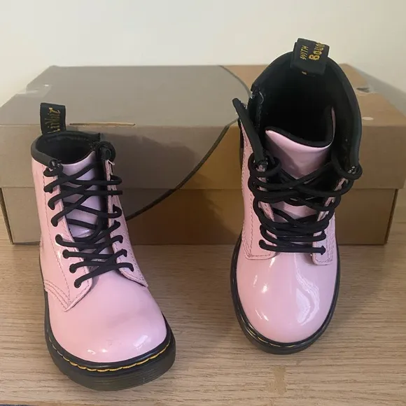 Dr. Martens 1460 Pink Leather Lace Up Zip Ankle Boots Toddler -Size 8 C