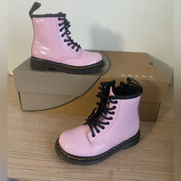 Dr. Martens 1460 Pink Leather Lace Up Zip Ankle Boots Toddler -Size 8 C