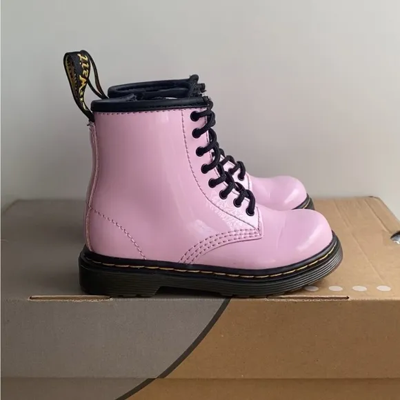 Dr. Martens 1460 Pink Leather Lace Up Zip Ankle Boots Toddler -Size 8 C