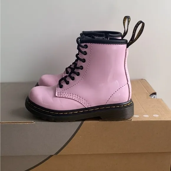 Dr. Martens 1460 Pink Leather Lace Up Zip Ankle Boots Toddler -Size 8 C