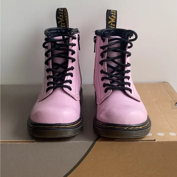 Dr. Martens 1460 Pink Leather Lace Up Zip Ankle Boots Toddler -Size 8 C