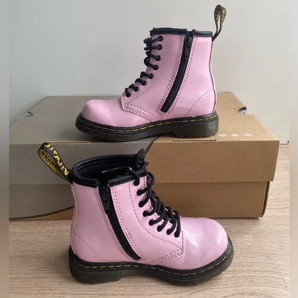 Dr. Martens 1460 Pink Leather Lace Up Zip Ankle Boots Toddler -Size 8 C