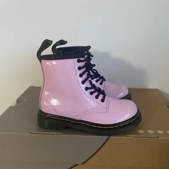 Dr. Martens 1460 Pink Leather Lace Up Zip Ankle Boots Toddler -Size 8 C